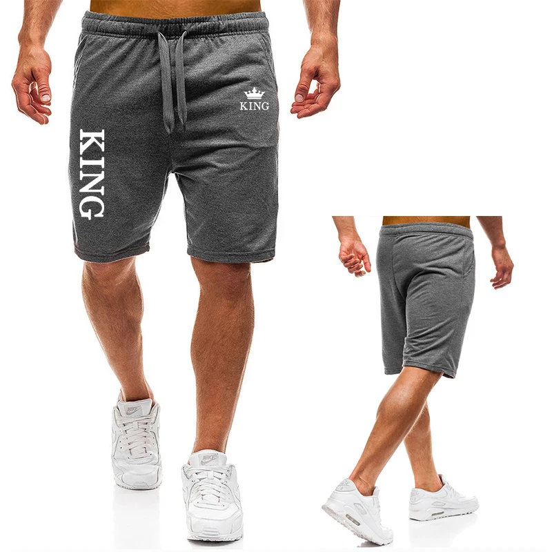 Men\'s Daily Casual Shorts ,Summer Jogging Workout Short Pants,Drawstring With Pockets ,KING printing,Thin Sports Running Shorts