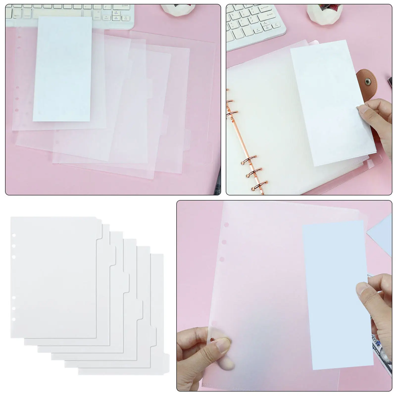 

6 Sheets Budget Binder Insert Frosted Loose Leaf Pocket Portable Multi-Use Binder Pockets Document Wallet for Budget Book