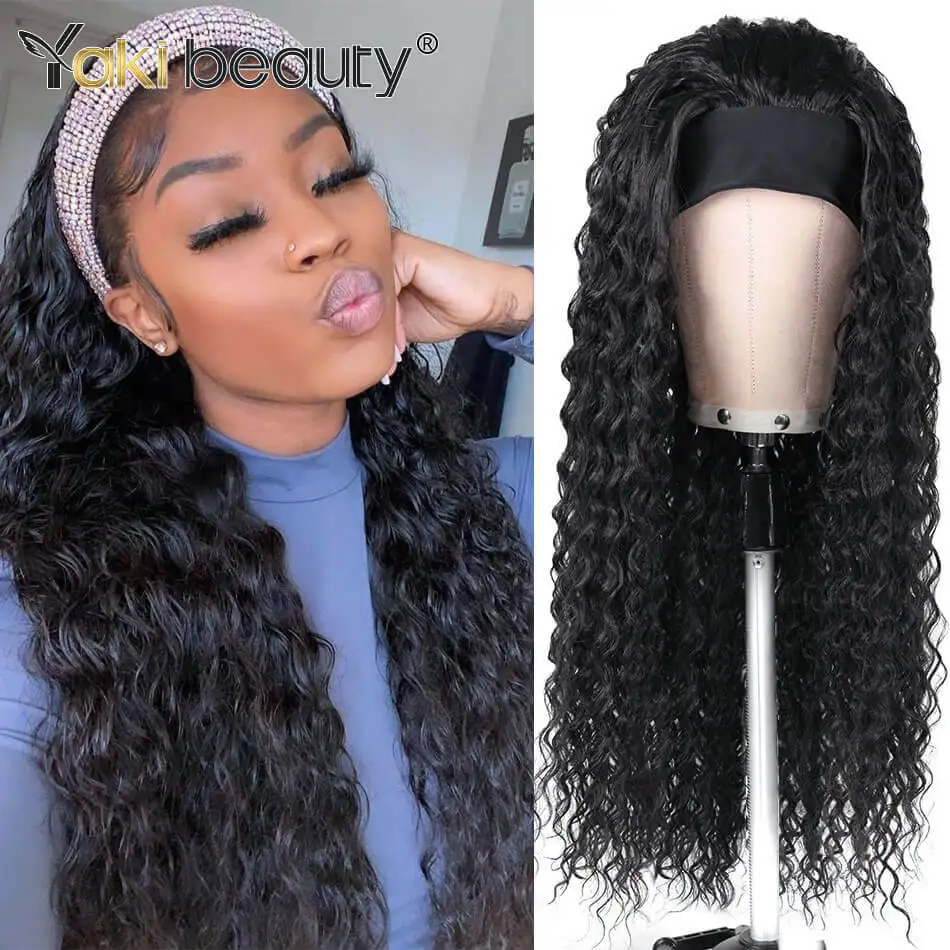 Long Kinky Curly Headband Wigs 28Inch Synthetic Ice Headband Wig For Black Women Afro Curly Water Wave Organic Fiber Hair