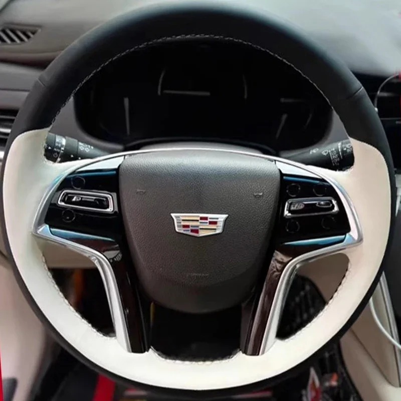 

100% подходит для Cadillac ATS CT6 CTS XT5 XTS XT6, прошитый вручную нескользящий черный, белый цвет, чехол на руль автомобиля из натуральной кожи