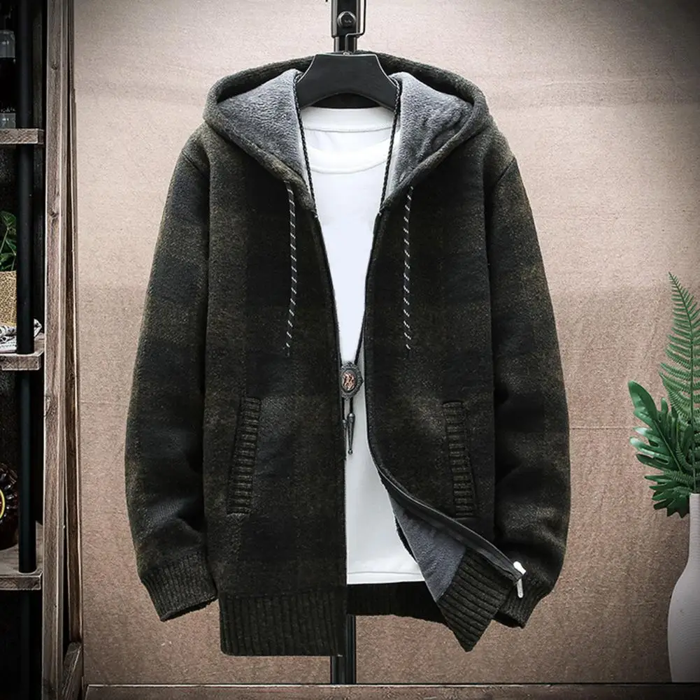 خريف شتاء الرجال معطف الرمز البريدي محبوك طويلة الأكمام منقوشة طباعة مقنعين ملابس خارجية فضفاضة جيوب مزدوجة الرياضة في الهواء الطلق العمل هوديي