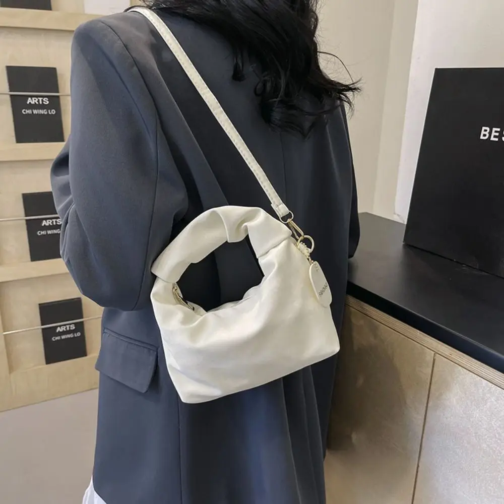 Korean Style Solid Color Hand Bag PU Pendant Pleated Handle INS Shoulder Bag Portable Luxury Fashion Crossbody Bags Storage Bag