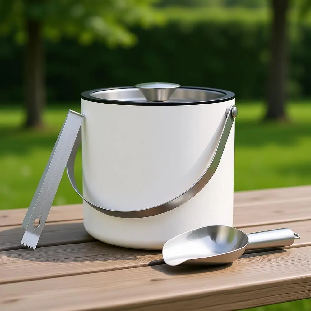 

Двухслойное ведро для льда из нержавеющей стали с силиконовой крышкой, ложкой, щипцами и ситом, объем 3 л, идеально подходит для вечеринок и коктейлей.