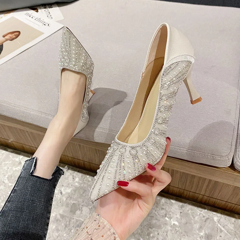 Shoes for Women\'s Wedding Bridal Shoes 2025 Crystal Elegant Pointed Toe Thin High Heel Sexy Women\'s Party Shoe Pumps Women Shoe