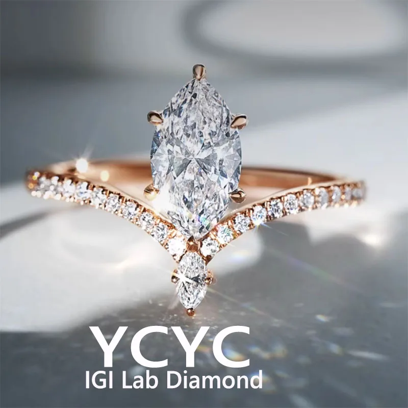 

14-каратное розовое золото маркиза D CVD, выращенные в лаборатории бриллиантовые кольца для женщин, предложение, свадебные украшения для невесты, модные ювелирные изделия, оптовая продажа ﻿