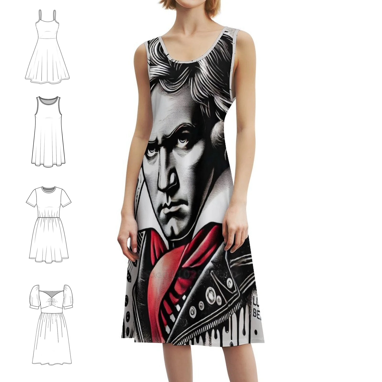 

Людвиг Ван Бетховен: рок-н-ролл! Платье-халат с цветочным принтом для женщин, весна-лето, повседневное платье для вечеринки, классическое платье Бетховена