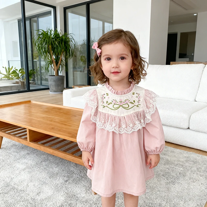 2026 ربيع جديد 2-6 سنوات الأطفال ملابس قطنية الاطفال فساتين الأميرة بأكمام طويلة لصق التطريز طفلة فستان حفلة حلوة #1