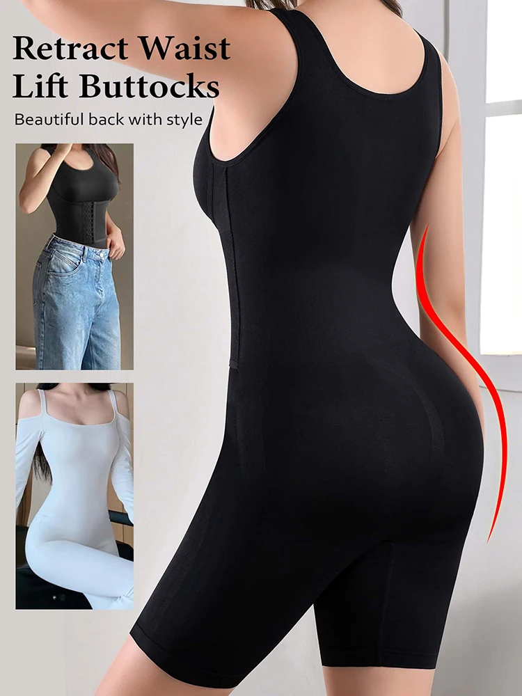 Women Double Breasted Full Body Shaper Tummy Control Butt Lifter Faja Shapewear Bodysuit Seamless Open Crotch Slimming Underwear