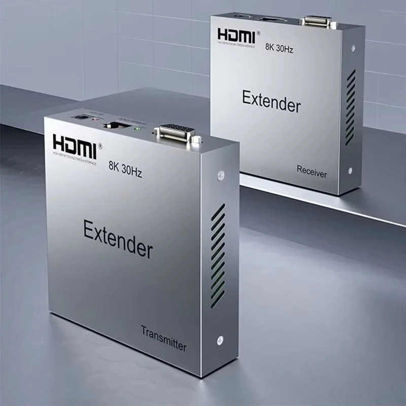8k 30Hz HDBaseT HDMI Ethernet Extender Over Single Cat6/6a Cable 100m POE 4k 120Hz Video Transmitter and Receiver for PC To TV