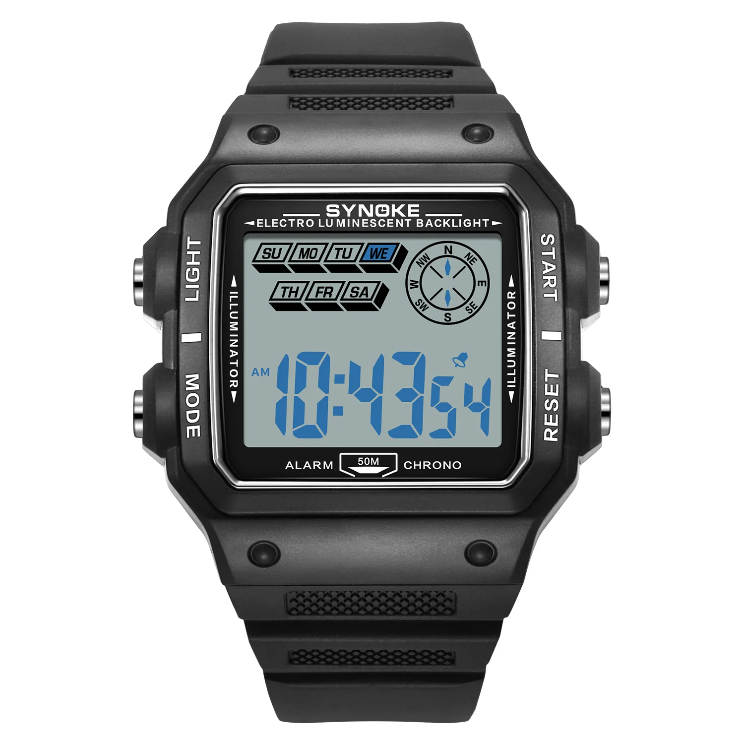 Outdoor Sport Digital Watch Retro Square Dial Easy to Read 5ATM Water Resistant Digital Watch for Men