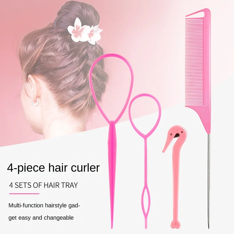 4 pçs/set ferramentas de trança de penteado pull-through agulha de cabelo disco pente de cabelo ferramentas de estilo de cabelo trança acessórios de cabelo