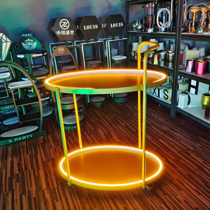 Bar KTV luminous trolley removable stainless steel wine trolley double layer three layer cake cart food delivery cart