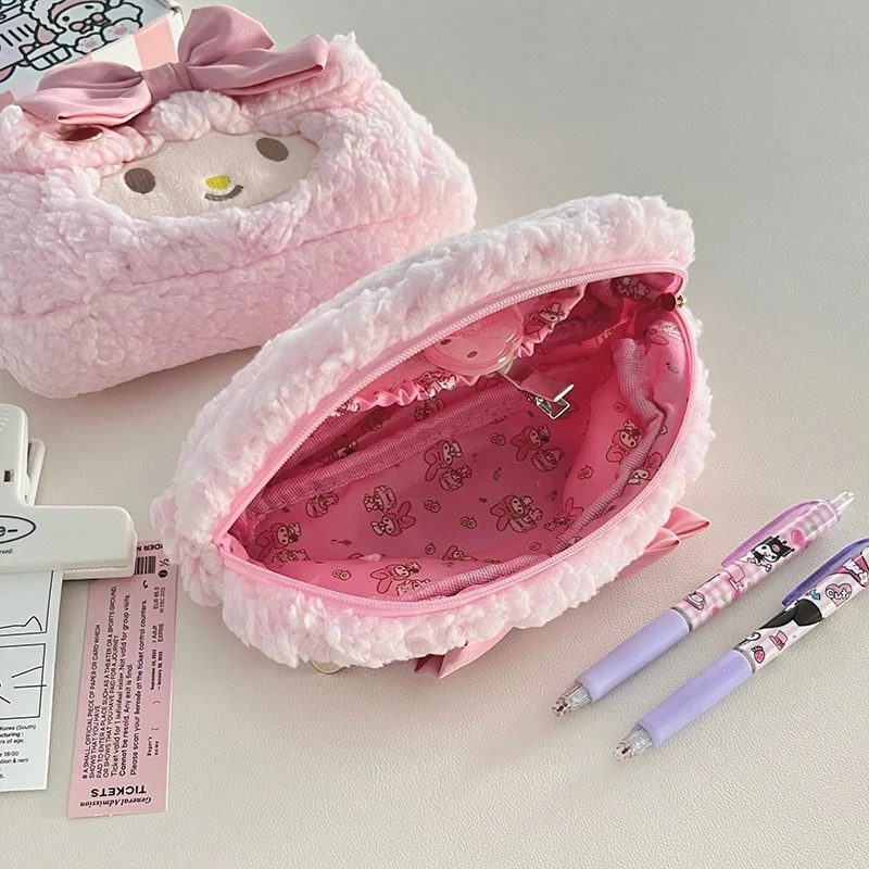 Cartoon Sanrio Melody Modieus nieuwste roze pluche hoge esthetische hartvormige etui voor meisjes met grote capaciteit