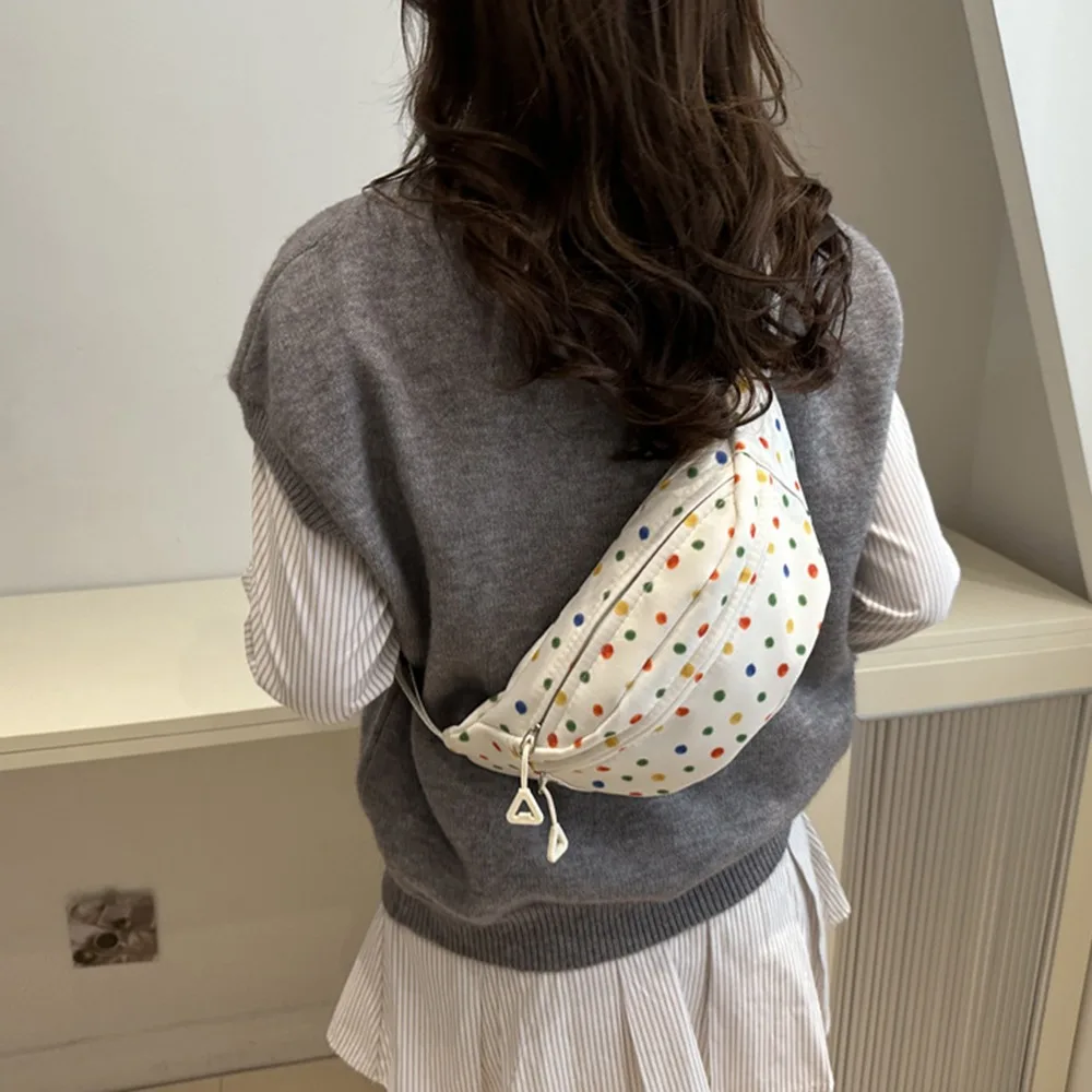 

Cute Nylon Crossbody Chest Bag Colorful Polka Dot Waterproof Single Shoulder Bag Streetwear Portable Running Waist Bag Outdoor