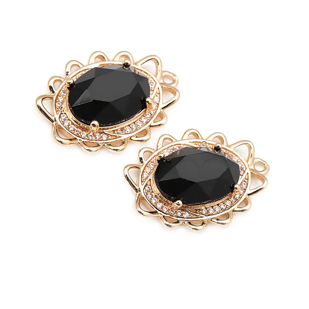 18K Gold Color Brass Zircon Glass Oval Shape Connect Charms Pendants High Quality Diy Jewelry Accessories Making Materials