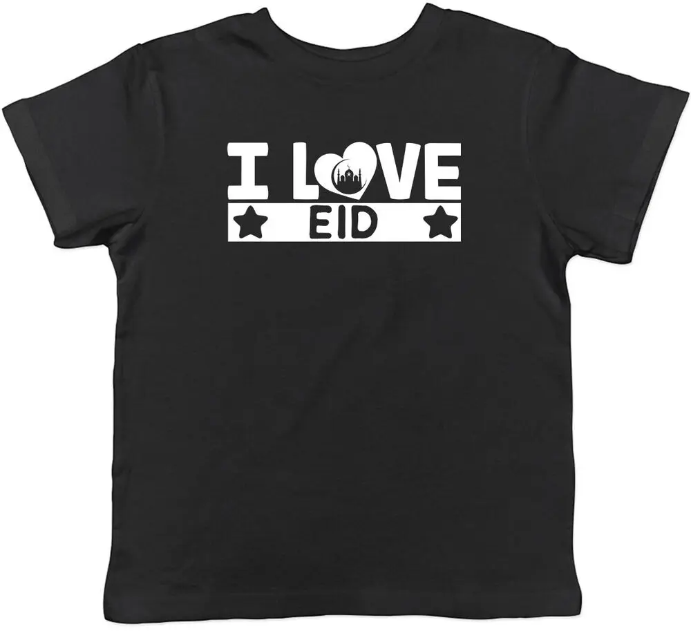 เสื้อยืดเด็กหญิงเด็กชายเด็กแขนสั้นผ้าคอตตอน100% พิมพ์ลาย I Love Eid