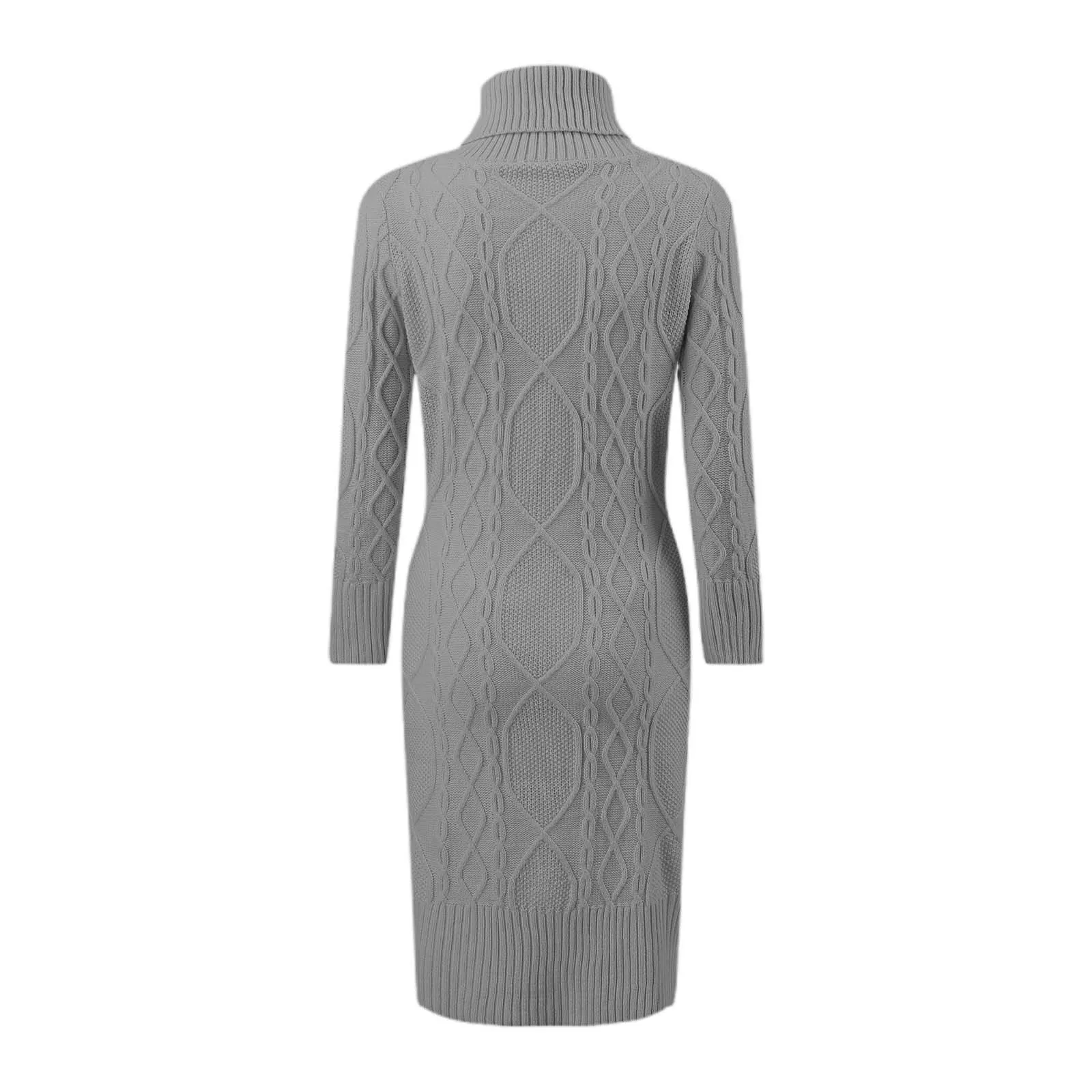 Fashion Solid Color Slim Fit Mini Dress Long Sleeve Slit Turtleneck Knitted Sweater Dresses Women Autumn Winter New Casual Dress