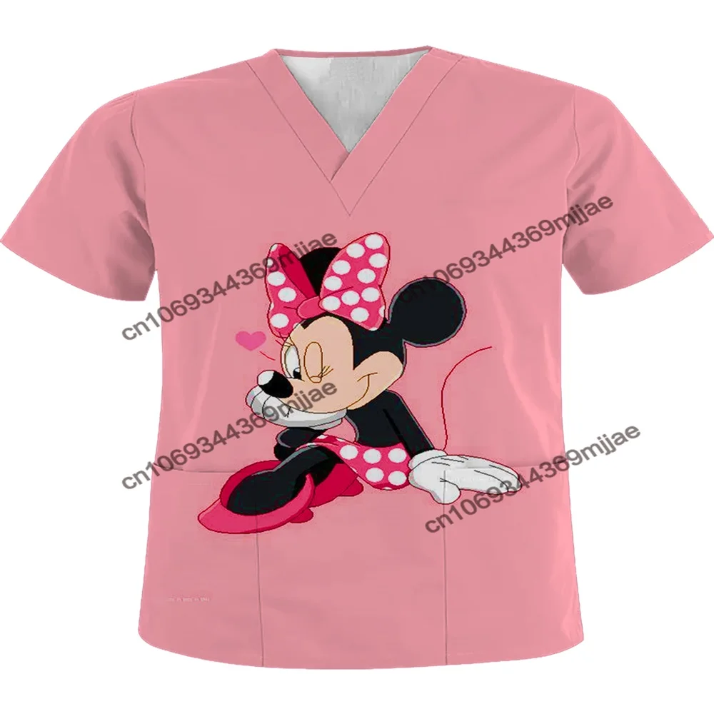 

Pocket Women's T-shirt Disney T-shirts for Women Clothes Y2k Nurse Uniform V-neck Woman Clothing Summer Tops Crop Top Woman 2023