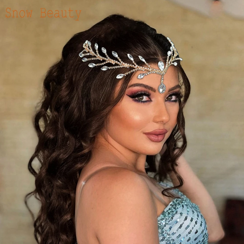 

DZ032 Baroque Wedding Tiara Rhinestone Forehead Chain Pagent Headpiece Indian Jewelry for Women Tiara Wedding Hair Accessories
