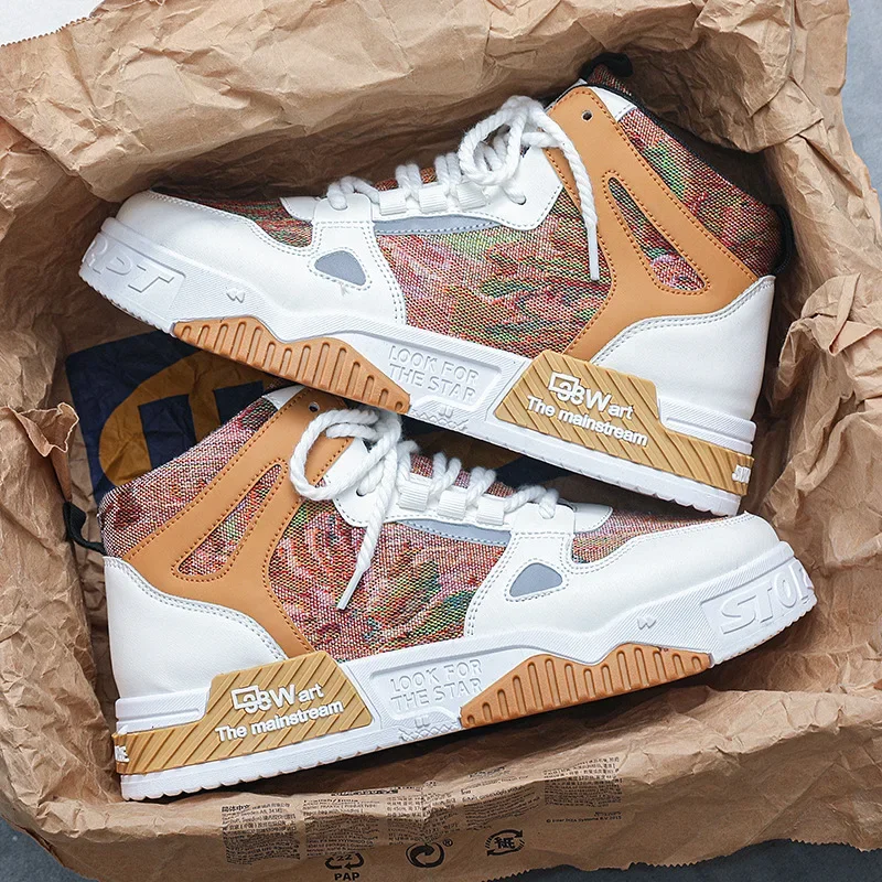 Nuevos zapatos deportivos de caña alta, zapatos versátiles de suela gruesa, zapatos casuales de moda de lona antideslizantes para hombres