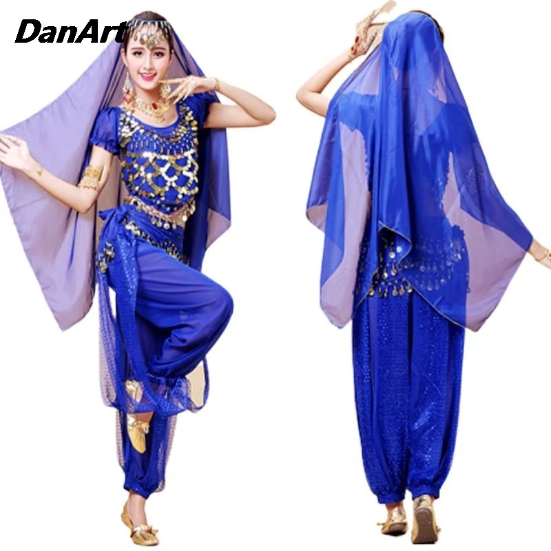 

5pcs Women Belly Dance Practice Training Suit Women Stage Performance Costume Set Lady/Girls' Hanging Gold Coins Dance Clothing