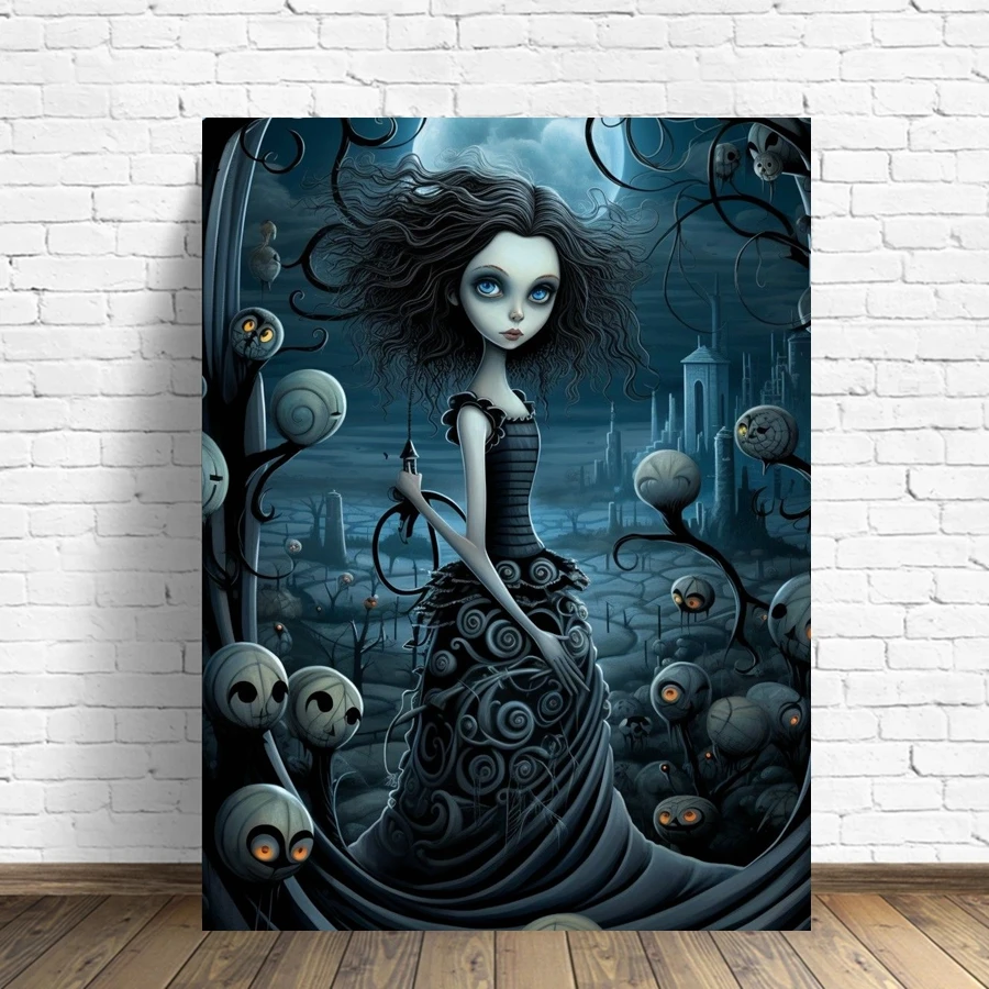 2024 New Dark Gothic Automaton Doll 5d Full Diamond Painting Skeleton Cartoon Character Crystal Cross Stitch Mosaic Home Decor