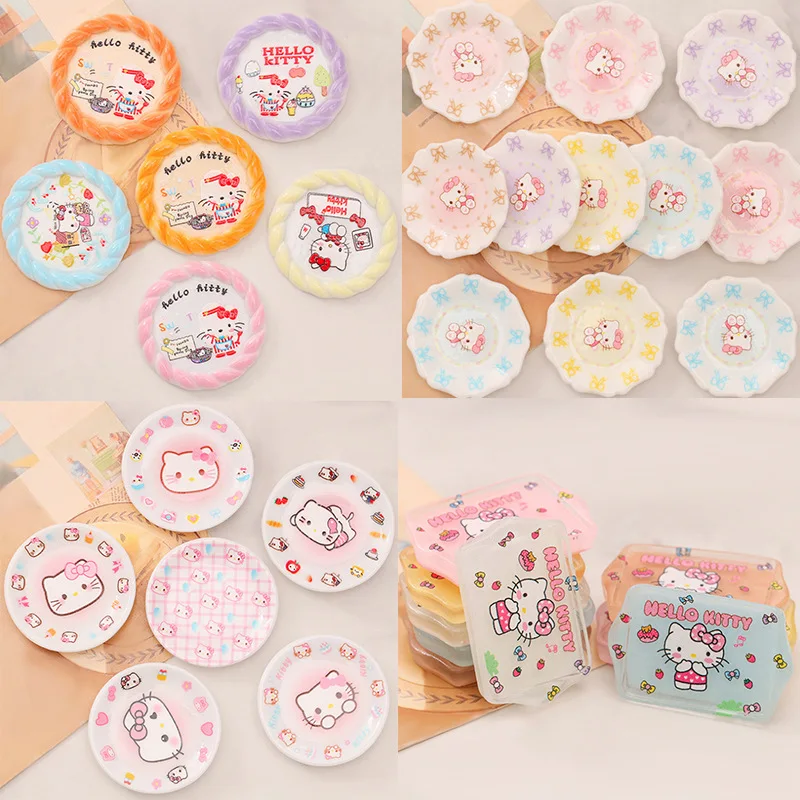 

10pcs Hello Kitty Accessories Cute Cartoon DIY Resin Miniature Travel Desktop Decoration Women Supplies Student Gifts Wholesale