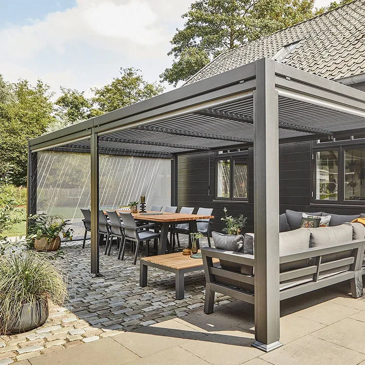 Aluminum Frame Waterproof Sun Proof Louvered Pergola Roof Louvre for Outdoor Party 3x3m 3x12m