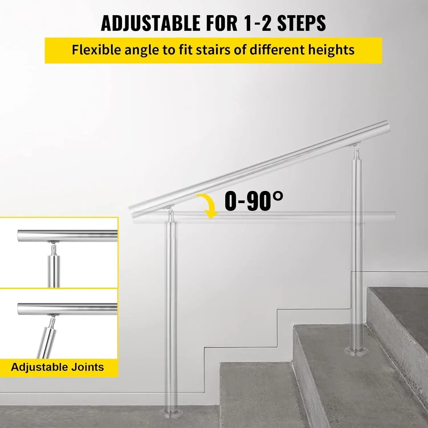 Stainless Steel Handrail 551LBS Load Handrail for Outdoor Steps 32x34 Outdoor Stair Railing Silver Stair