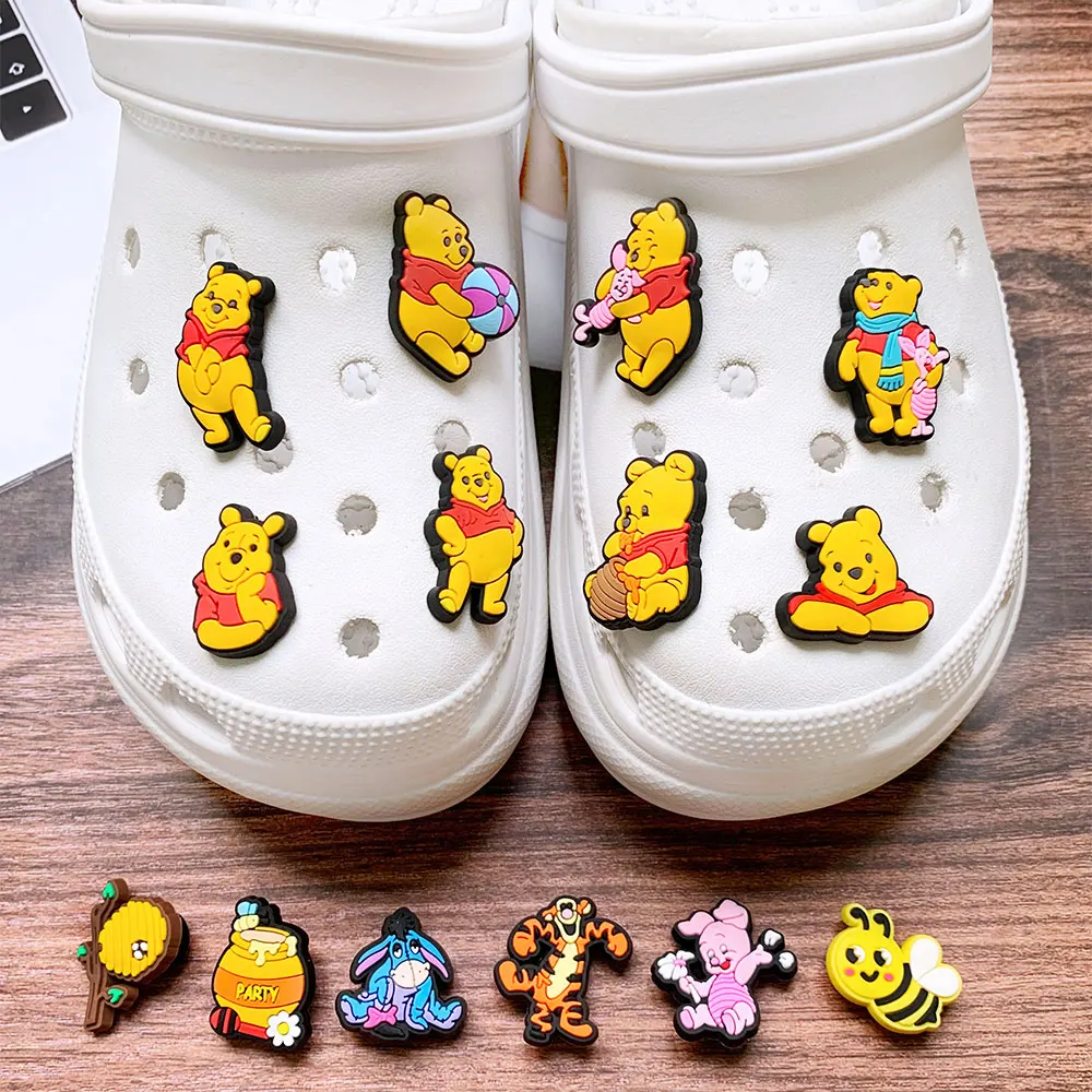

MINISO 1-20pcs Disney Cartoon Winnie The Pooh Shoe Charms Shoes Decoration Accessories Classic Clog Sandal Buckle Kids Gifts