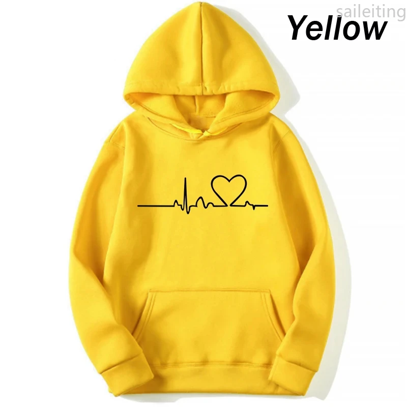 2025 Felpa con cappuccio con tasca a marsupio casual da donna nuova Felpa con stampa battito cardiaco autunno inverno Felpa con cappuccio da donna Top Streetwear
