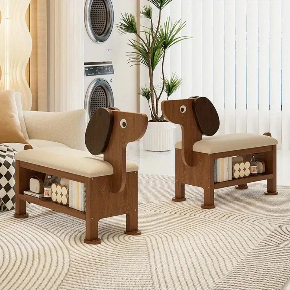 Funny Shoe Bench with Seat Cushion Storage Bench Wooden Shoe Rack Organizer Rustic Solid Wood Dog Design Entryway for Hallway