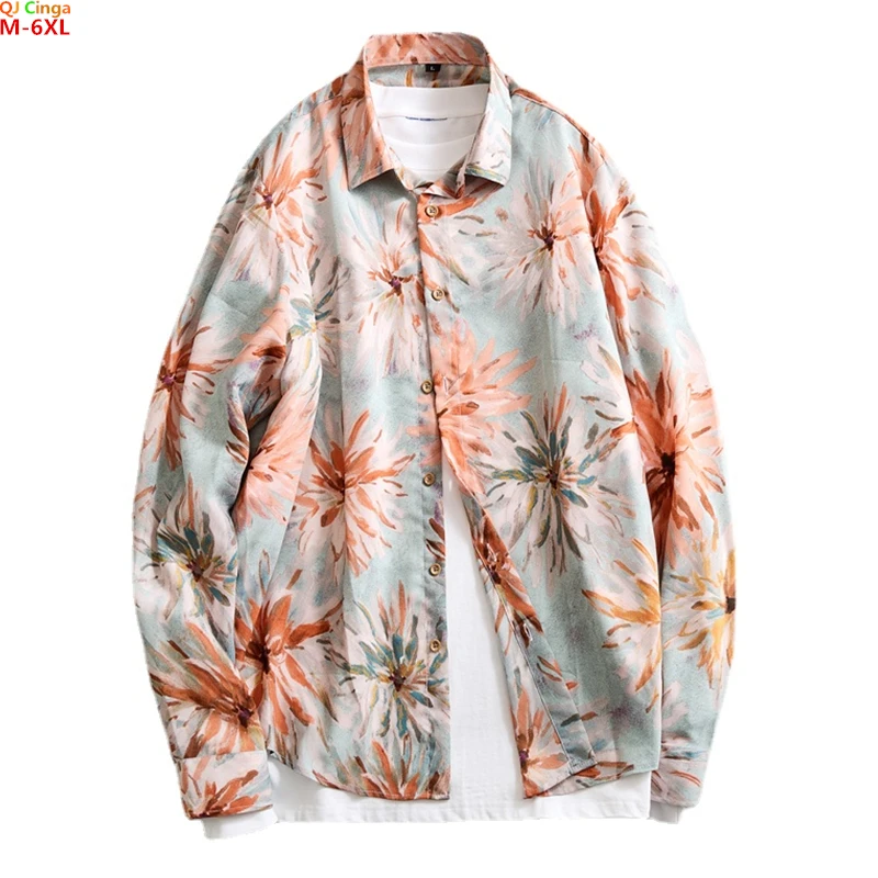 

2024 Spring New Long-sleeved Printed Shirt Men's Single-breasted Square Collar Shirts Large Size M-5XL 6XL Camisa Male Chemise