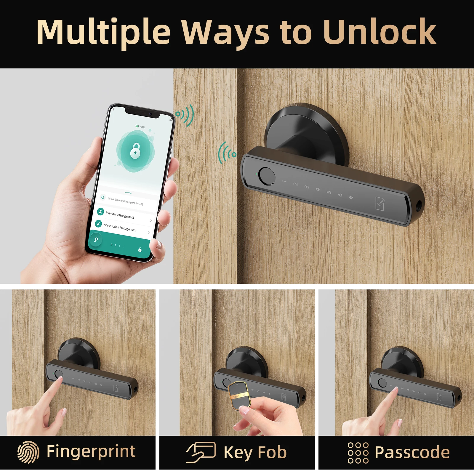 Viladepot Handle Shaped Smart Lock Fingerprint Door Lock App Control Passcode Unlock Electronic Touchscreen Keypad Indoor