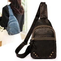 Women's Vintage Chest Pack Retro PU Leather Shoulder Crossbody Chest Bags Women Messenger Pouch Female Handbags Designer 2023