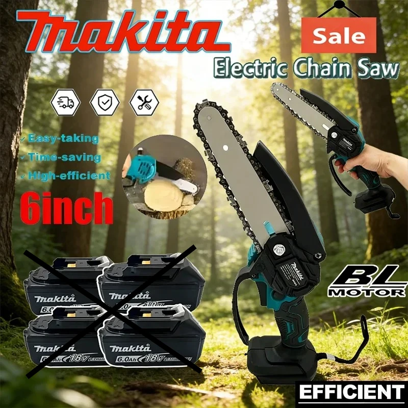 Makita 6 Inch Chain Saw 18V Electric Saw Handheld Portable Wood Logging Chainsaw Garden Pruning Wood Power Tool