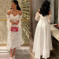 Aleeshuo Elegant Arabia Dubai A-Line Prom Dresses Off The Shoulder Long Sleeves Evening Dress Lace Appliques Formal Customized