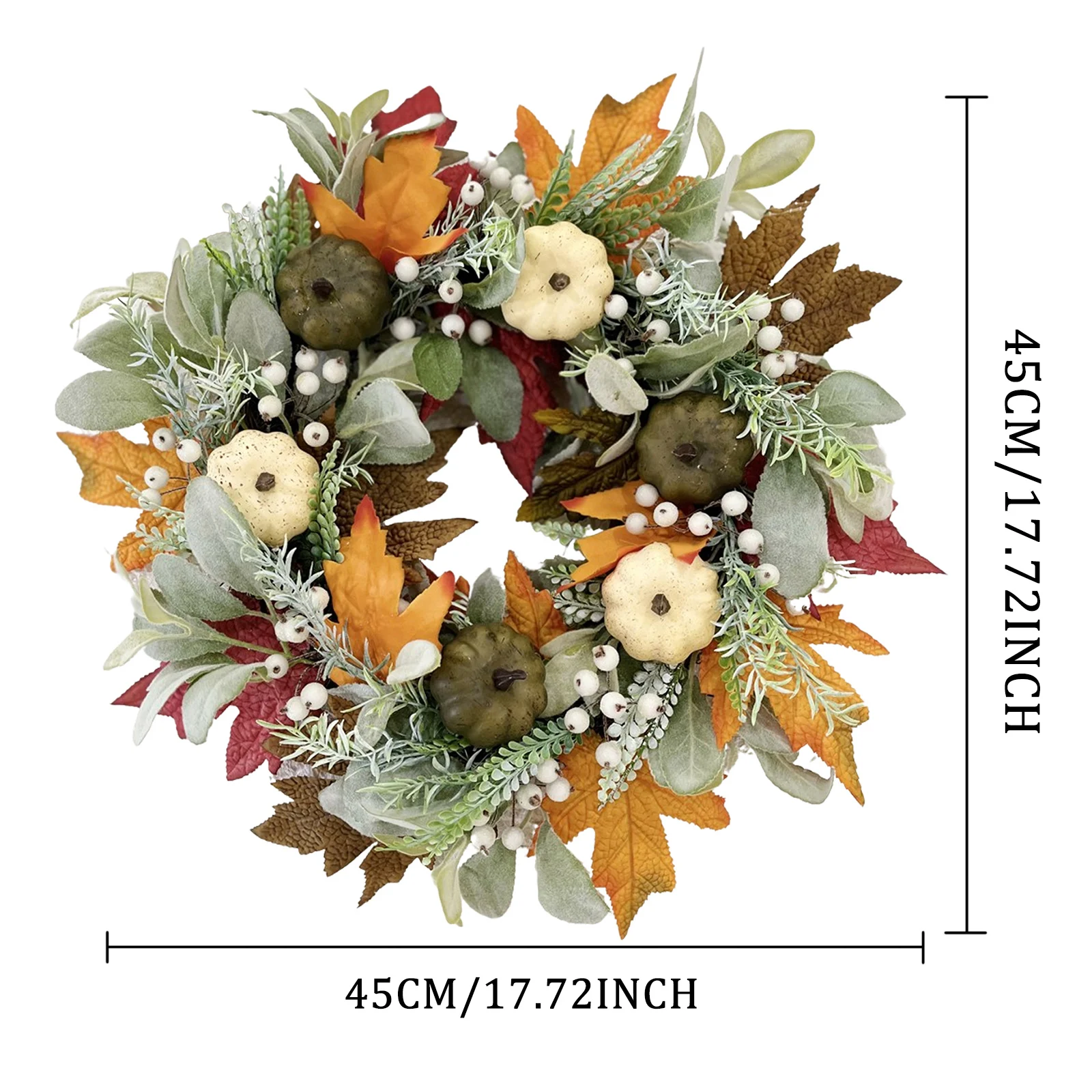 

17.7 inch Fall Thanksgiving Pumpkin Maple Leaf Wreath Home Front Door Window Hanging Decorative Wreaths