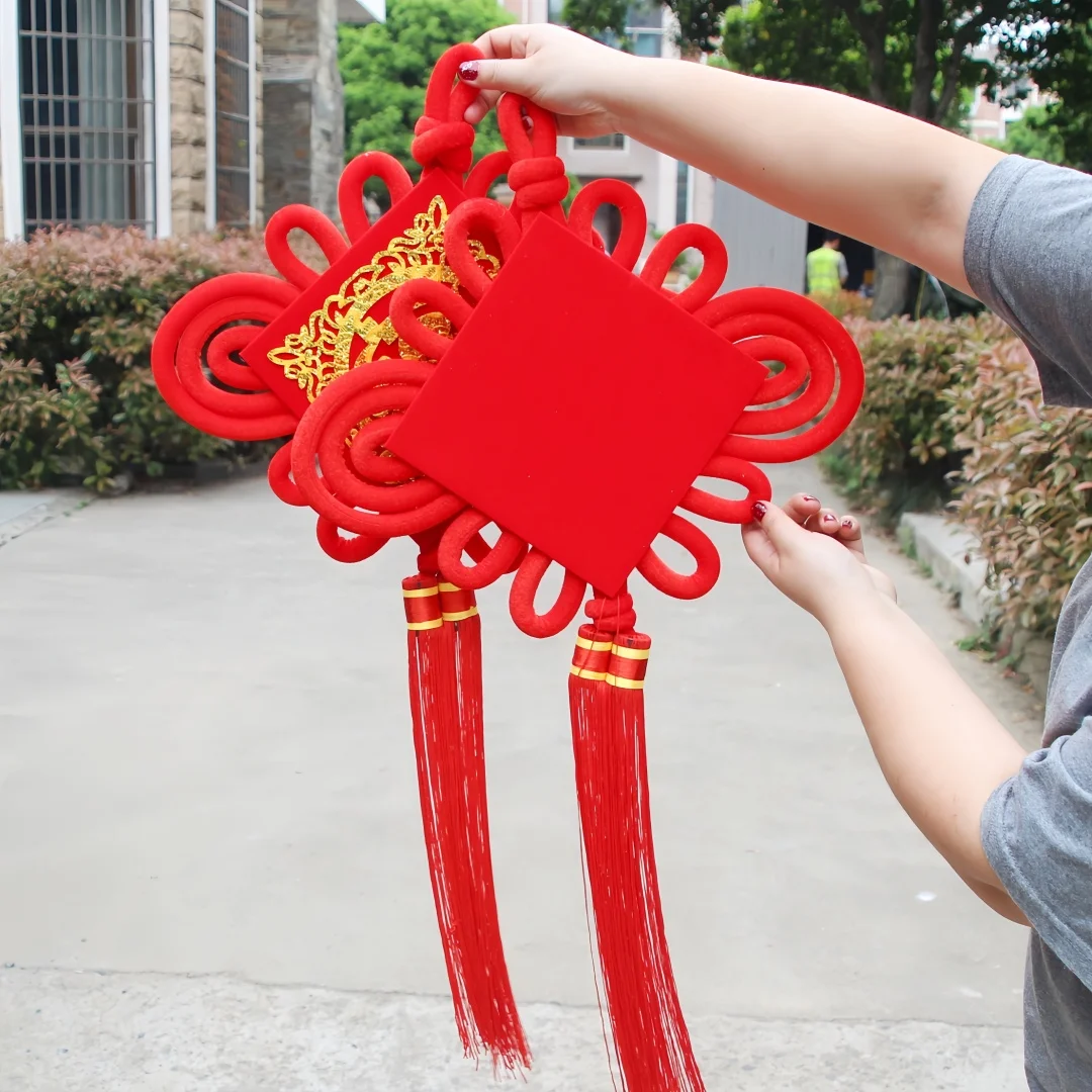 Hand‑knitted Chinese knot pendant, red tassel peace knot, home & car festive decoration, auspicious hanging ornament gift