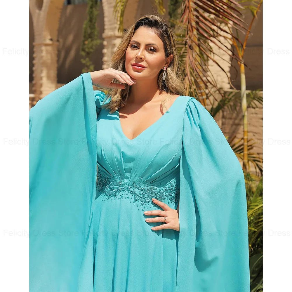 FELICITY Chiffon Elegant Plus Size Mother of the Bride Dresses 2024 A-Line V-Neck Wedding Guest Dresses Applique Evening Gowns