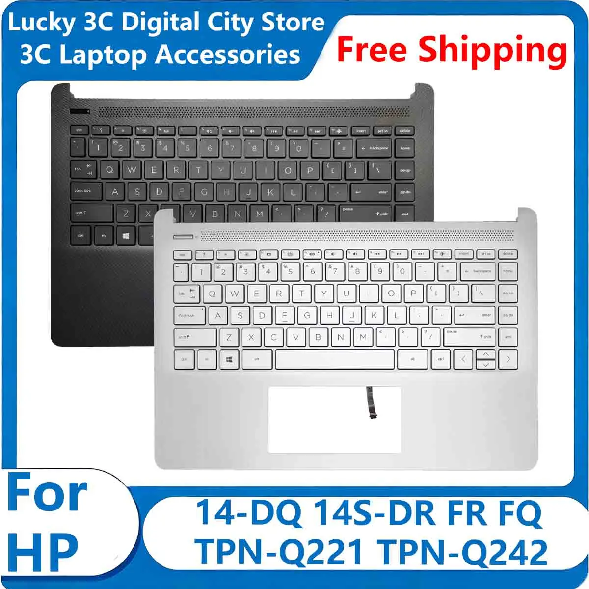 New For HP 14-DQ 14S-DR FR FQ TPN-Q221 TPN-Q242 Replacement Laptop Us Keyboard with Backlit Palmrest Upper Top Case L61504-001