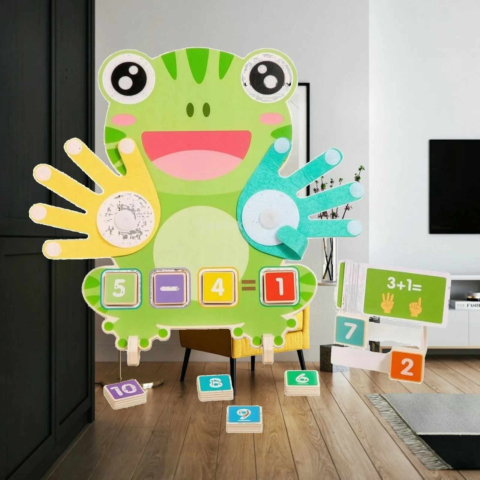 Frog Arithmetic Board Hand-Shaped Counters Frog Counting Board Printed Numbers Kids Learning Playset for Children
