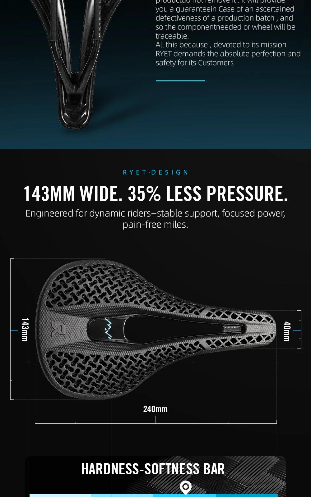 RYET Carbon 3D Gedruckt Fahrrad Sattel 140mm Ultraleicht Rennrad MTB Racing Sättel Fahrrad Sitz Teile Kissen Radfahren Fahrrad Zubehör – Detail 3