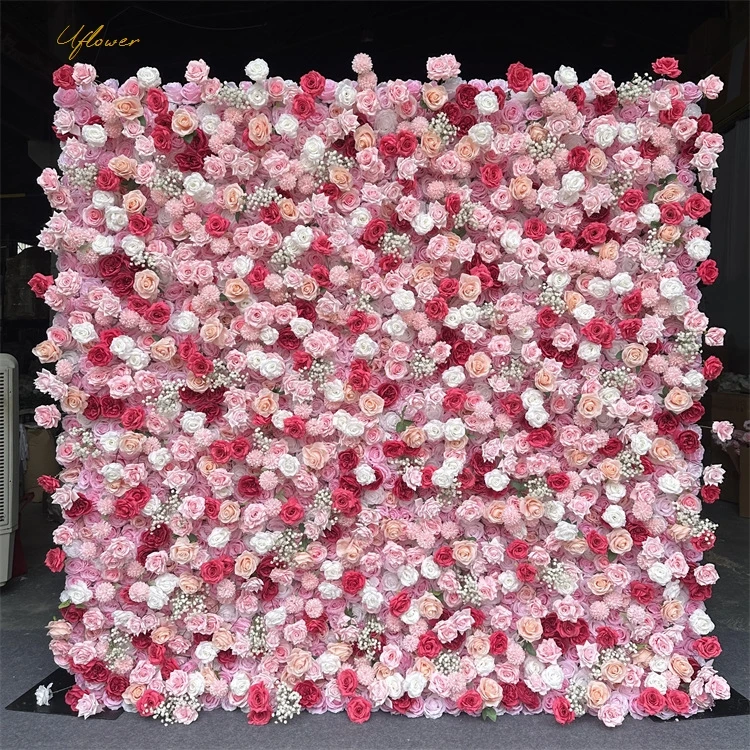 Uflower Wedding Pink White Rose 5D Artificial Flower Wall Flower Arch Row Backdrop Event Party Props Flowers Floral Arrangement