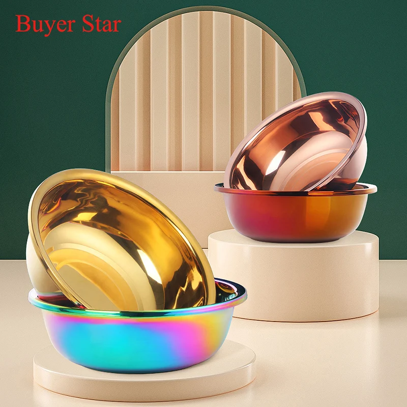 1PC Useful Stainless Steel Rainbow Vegetable Basin DIY Salad Maker Mixing Bowl Round Fruit Cleaning Bowl Kitchen Cooking Tools