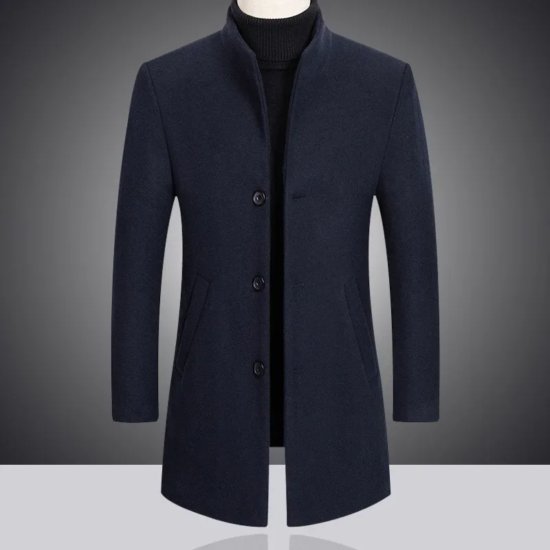 2023 Fashion New Men\'s Leisure Boutique Business Solid Color Slim Wool Coat Trench Jacket Blends