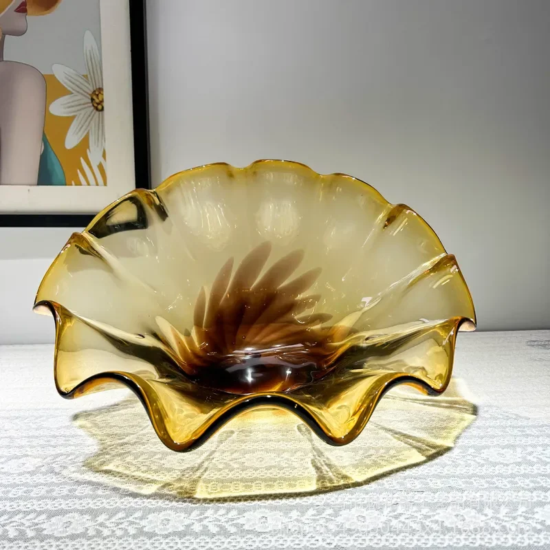 Luxury Handmade Glazed Ceramic Fruit Plate Large Decorative Bowl for Villa Living Room Modern Home Decoration High End