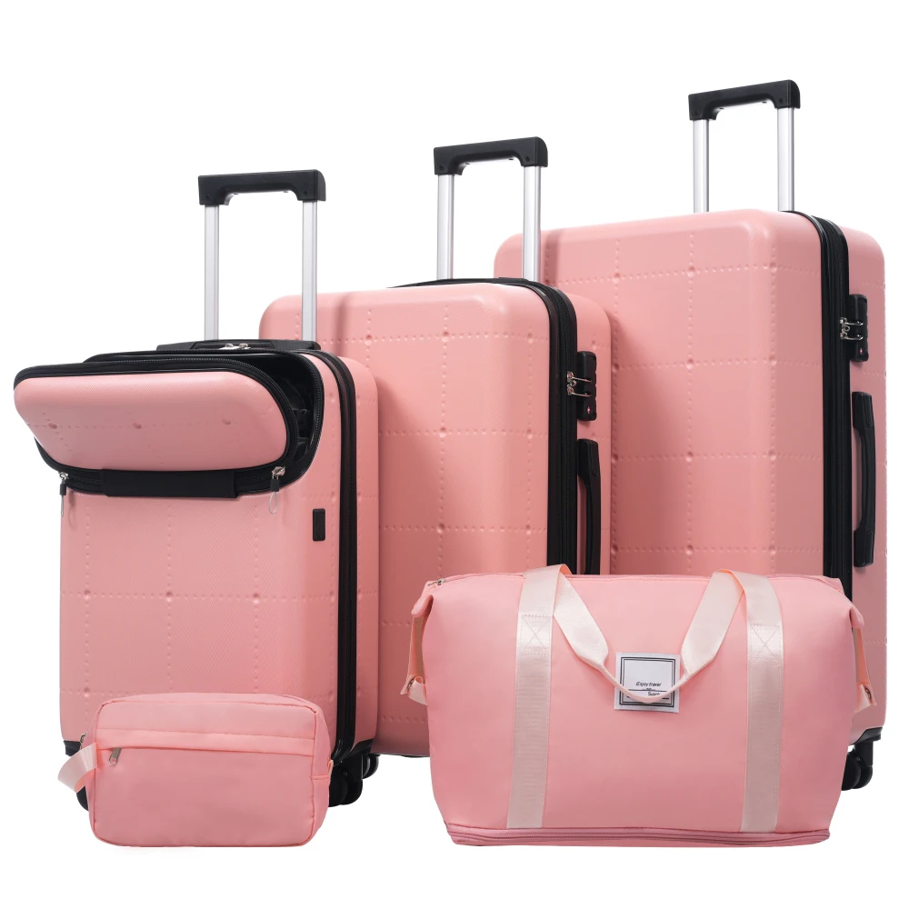 

Набор из 5 предметов: чемоданы с полупрозрачной крышкой, 20 дюймов, жесткий корпус, USB-порт, расширяемые, с замком TSA, двойные колеса-спиннеры, 24 и 28 дюймов, с сумками