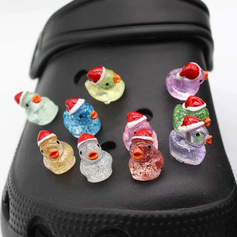 Glow-in-the-Dark Sparkly Christmas Duck Shoe Charm Accessories Luminous Fit Clogs Hole Cotton Shoe Decorate Buckle Parties Gifts