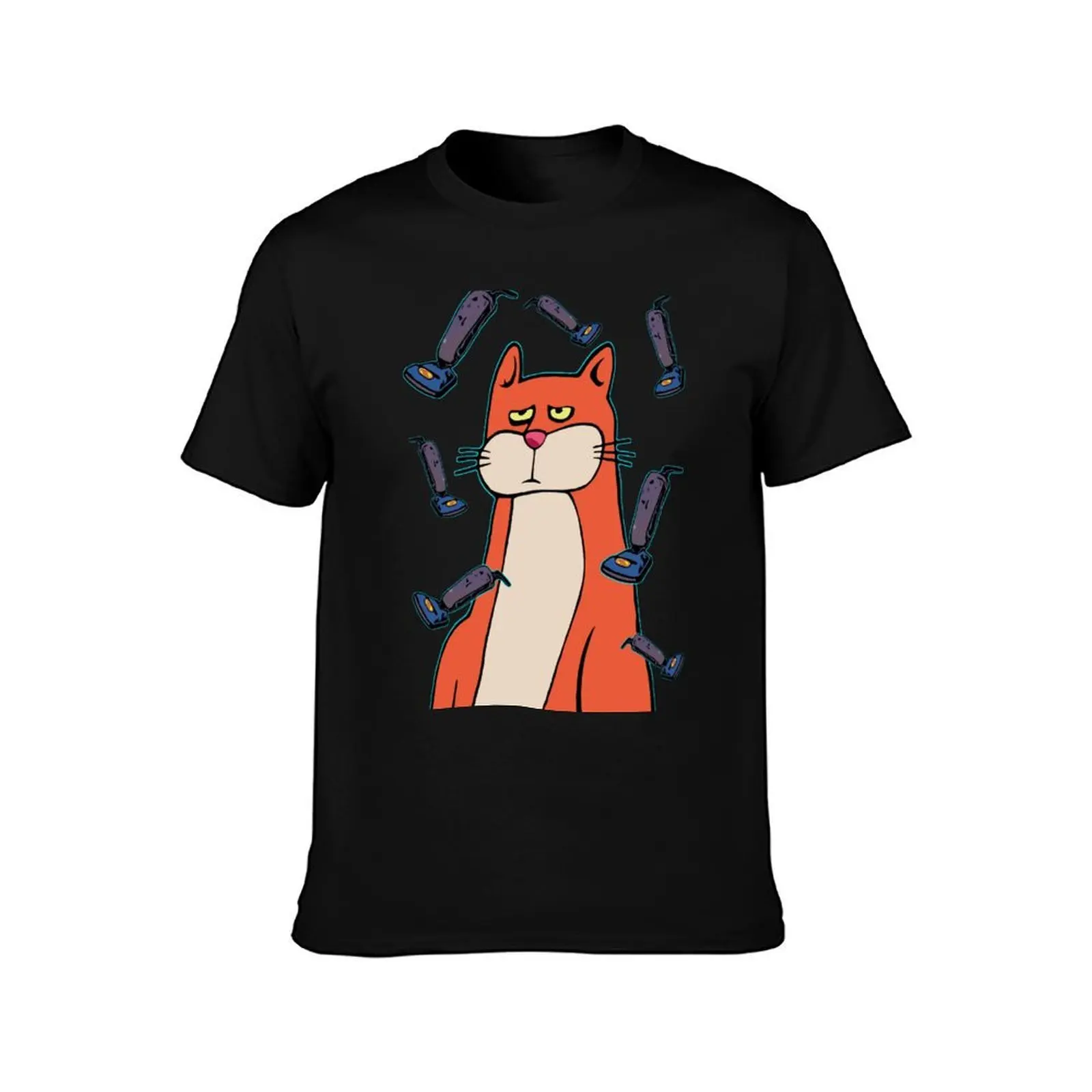 Cats abhor A vacuum T-Shirt, Summer Casual Cotton Tee, Oversized Streetwear Tops, Vintage Graphic Print, Loose Fit Short Sleeve